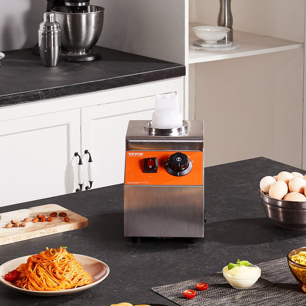VEVOR Electric Bottle Warmer with Bottle, 0.57 Qt Commercial Cheese Dispenser, Hot Fudge Warmer 86-185? Temp Adjustable, Plastic Bottle Nacho Cheese Sauce Warmer for Hot Fudge Cheese Caramel, Square 