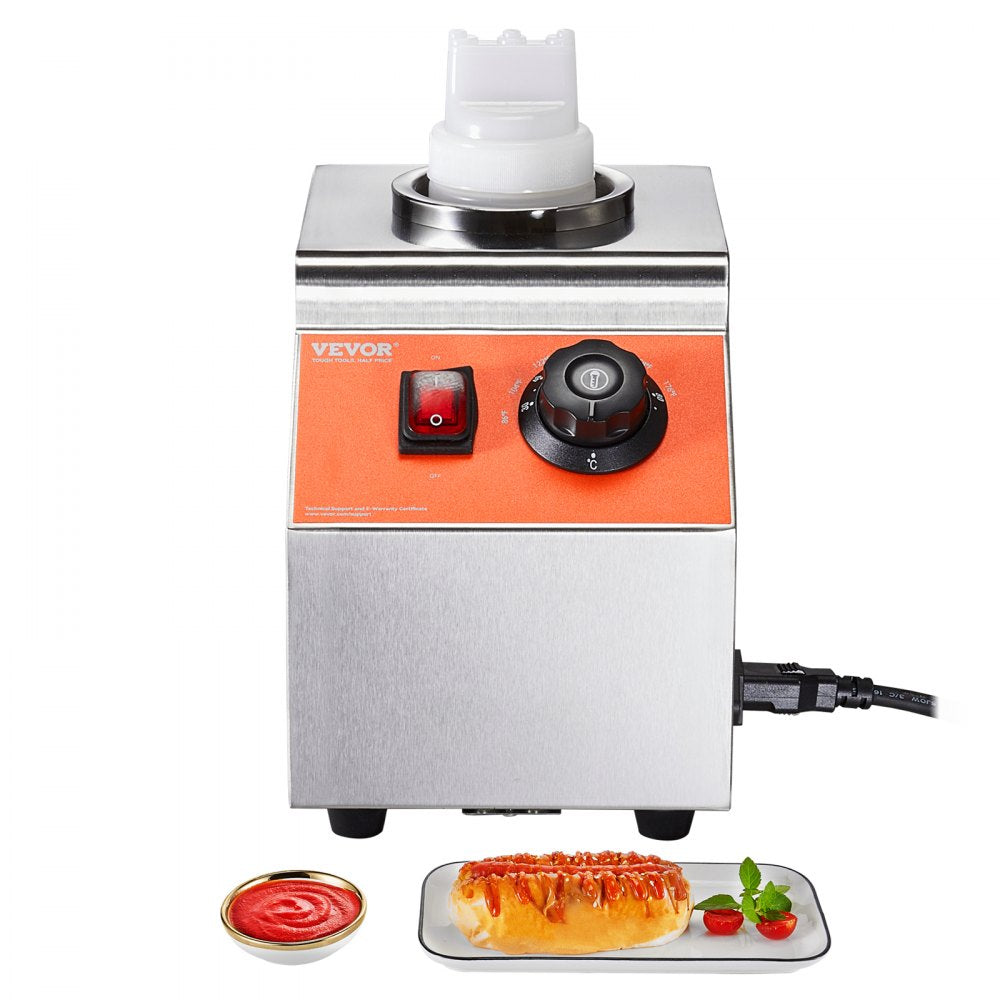 VEVOR Electric Bottle Warmer with Bottle, 0.57 Qt Commercial Cheese Dispenser, Hot Fudge Warmer 86-185? Temp Adjustable, Plastic Bottle Nacho Cheese Sauce Warmer for Hot Fudge Cheese Caramel, Square 