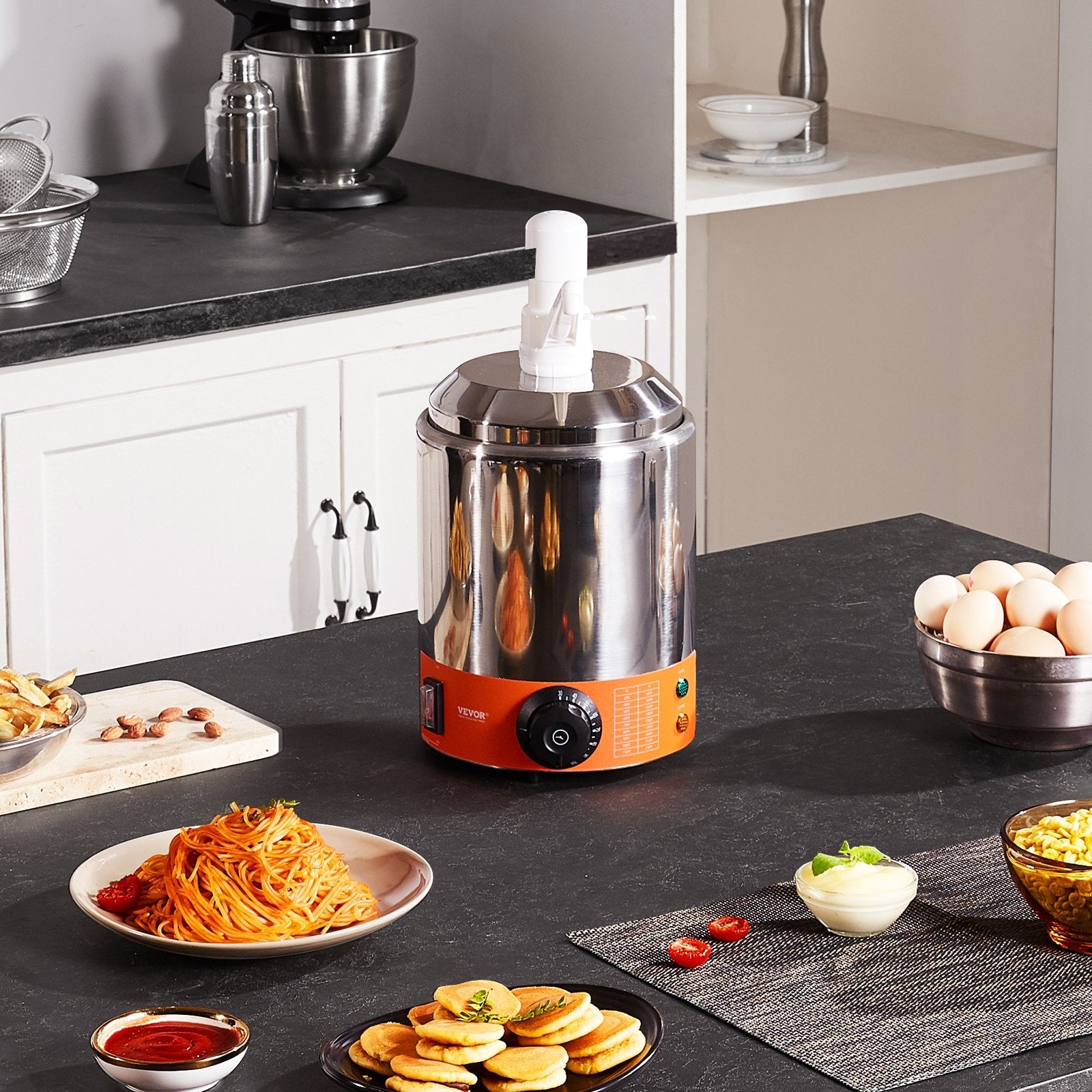 VEVOR Electric Cheese Dispenser with Pump, 2.3 Qt Commercial Hot Fudge Warmer, Plastic Pump Dispenser, 86-230? Temp Adjustable Nacho Cheese Sauce Warmer, for Hot Fudge Cheese Caramel 