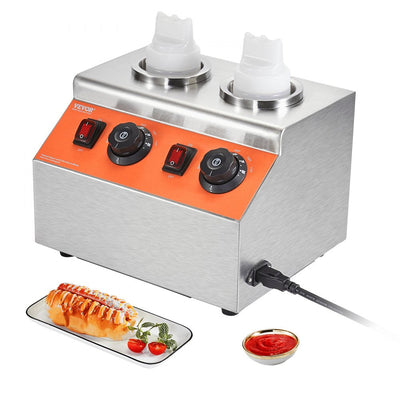 VEVOR Electric Bottle Warmer with Bottles, 0.57x2 Qt Commercial Cheese Dispenser, Hot Fudge Warmer 86-185? Temp Adjustable, Plastic Double Bottles Nacho Cheese Warmer, for Hot Fudge Cheese Caramel 