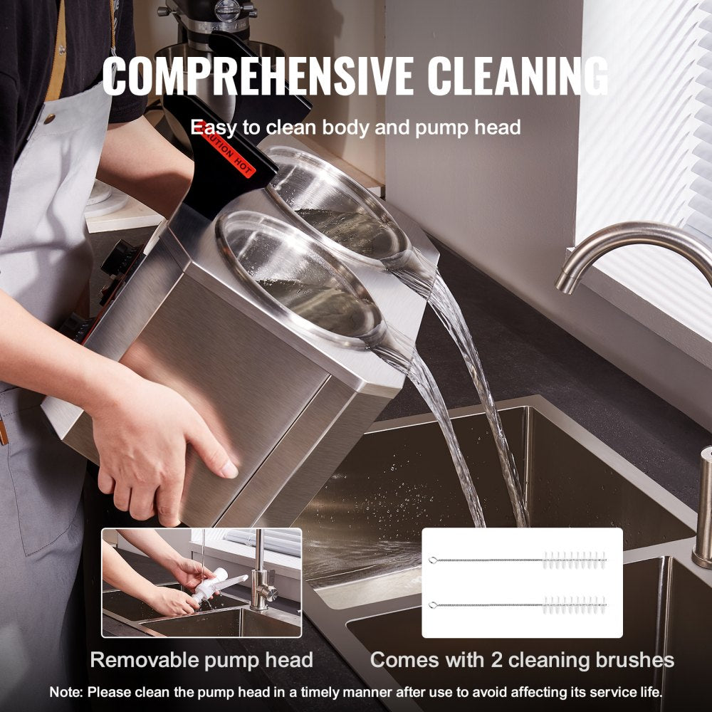 VEVOR Electric Cheese Dispenser with Pumps, 2.3x2 Qt Commercial Hot Fudge Warmer, Plastic Double Pumps Dispenser, 86-230? Temp Adjustable Nacho Cheese Sauce Warmer, for Hot Fudge Cheese Caramel 