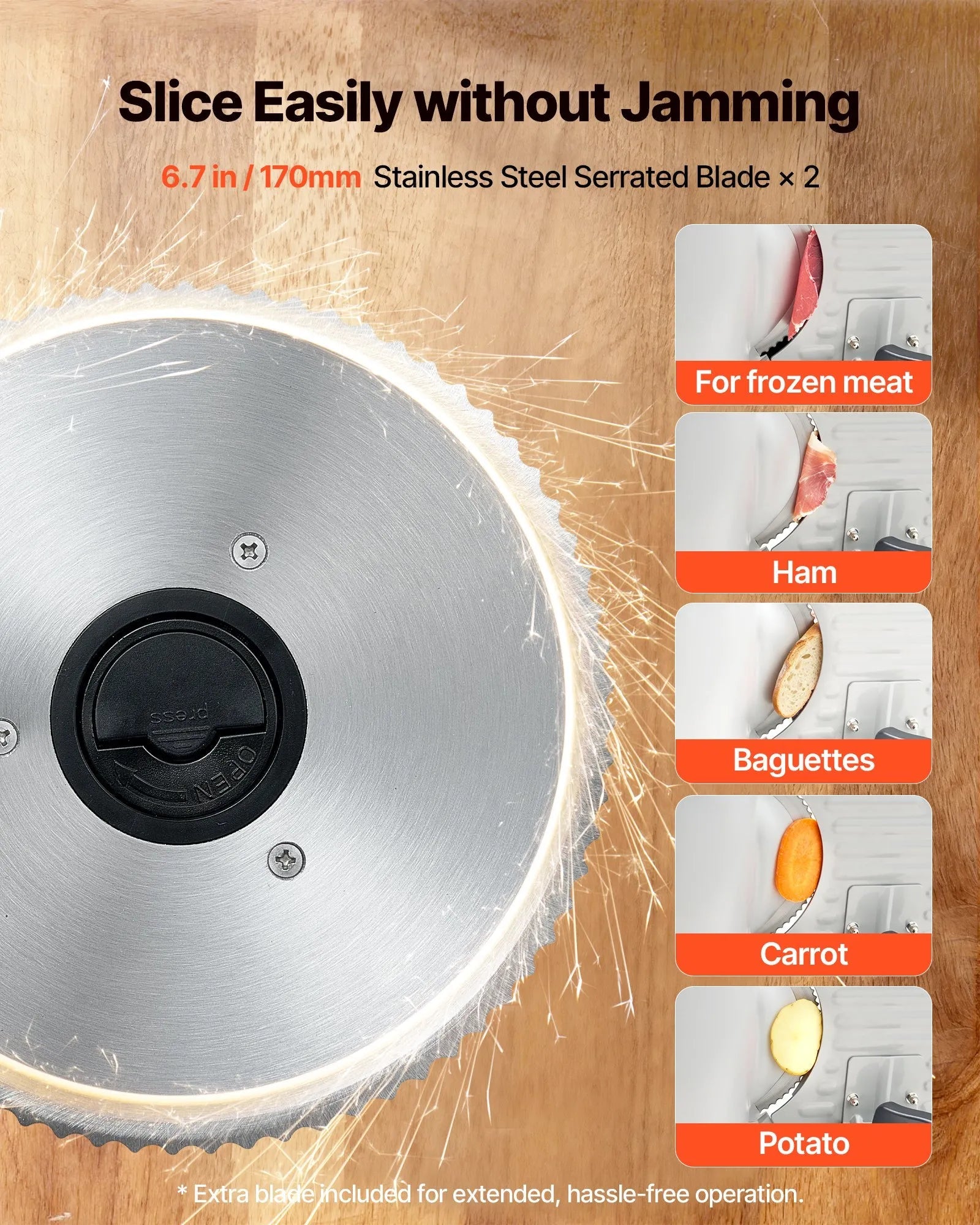 VEVOR Meat Slicer, 6.7 inch 150W Electric Deli Slicer Machine with two SUS420 Blades, 0-0.6 inch Adjustable Thickness, ETL Certified Home Food-Slicer for Meat, Ham, Baguett, Steak 