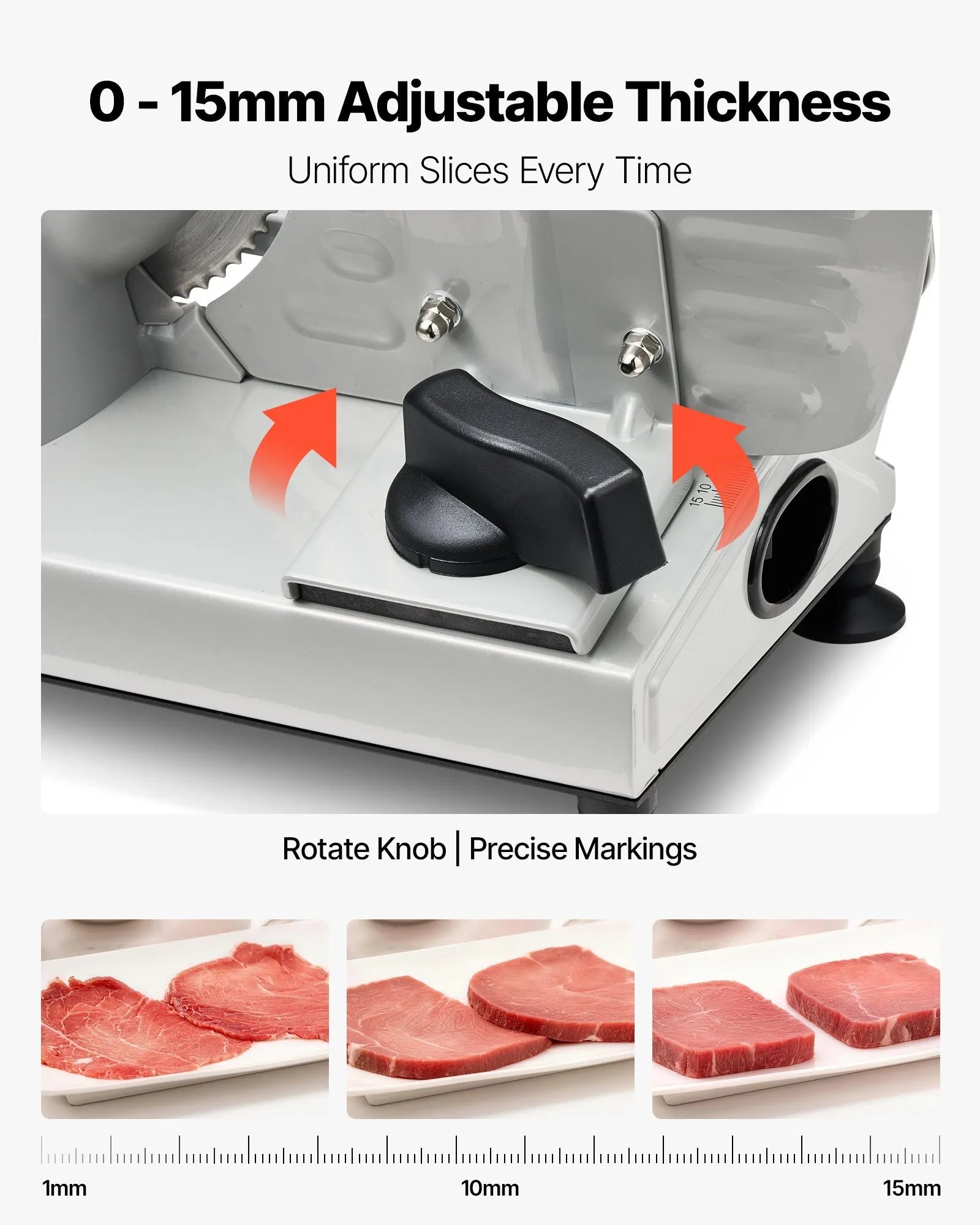 VEVOR Meat Slicer, 6.7 inch 150W Electric Deli Slicer Machine with two SUS420 Blades, 0-0.6 inch Adjustable Thickness, ETL Certified Home Food-Slicer for Meat, Ham, Baguett, Steak 