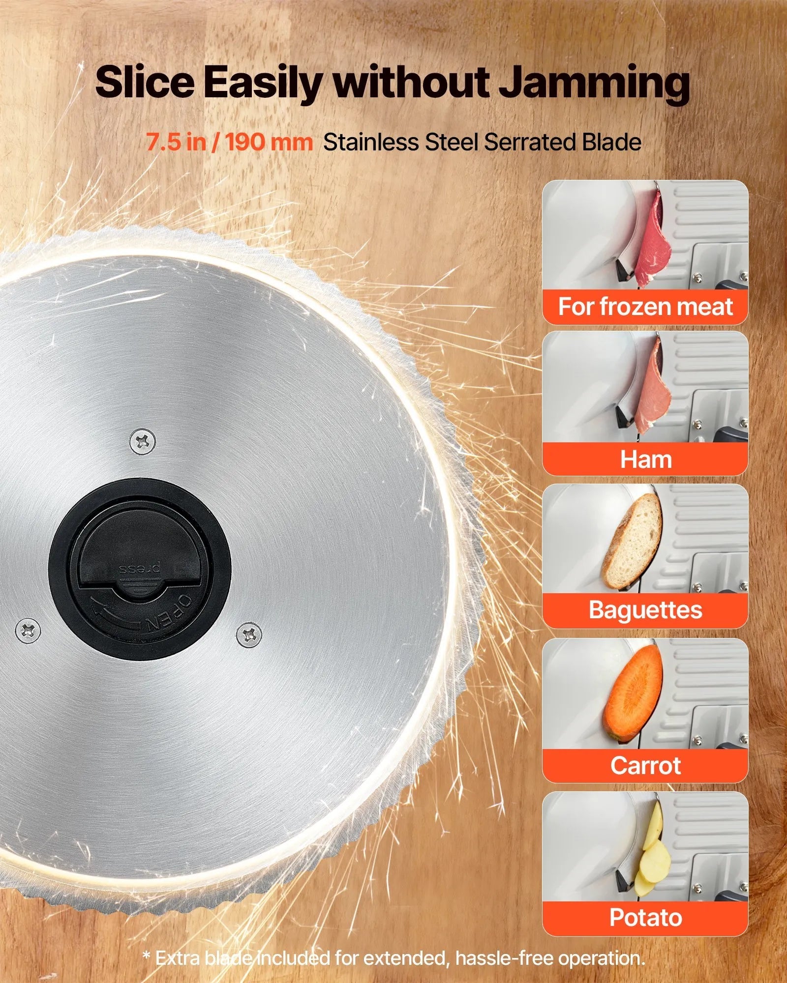 VEVOR Meat Slicer, 7.5 inch 200W Electric Deli Slicer Machine with SUS420 Blade, 0-0.6 inch Adjustable Thickness, ETL Certified Home Food-Slicer for Meat, Ham, Baguett, Steak 