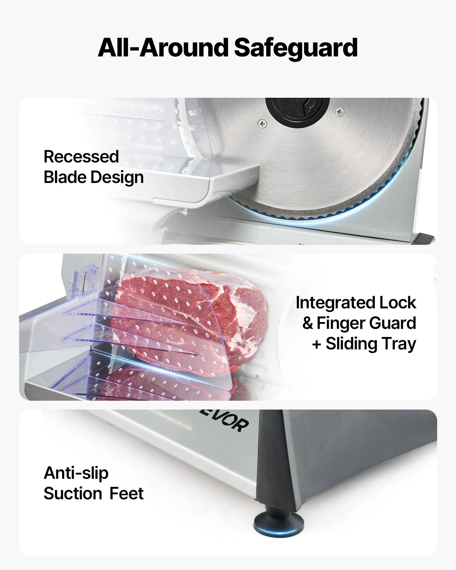 VEVOR Meat Slicer, 7.5 inch 200W Electric Deli Slicer Machine with SUS420 Blade, 0-0.6 inch Adjustable Thickness, ETL Certified Home Food-Slicer for Meat, Ham, Baguett, Steak 