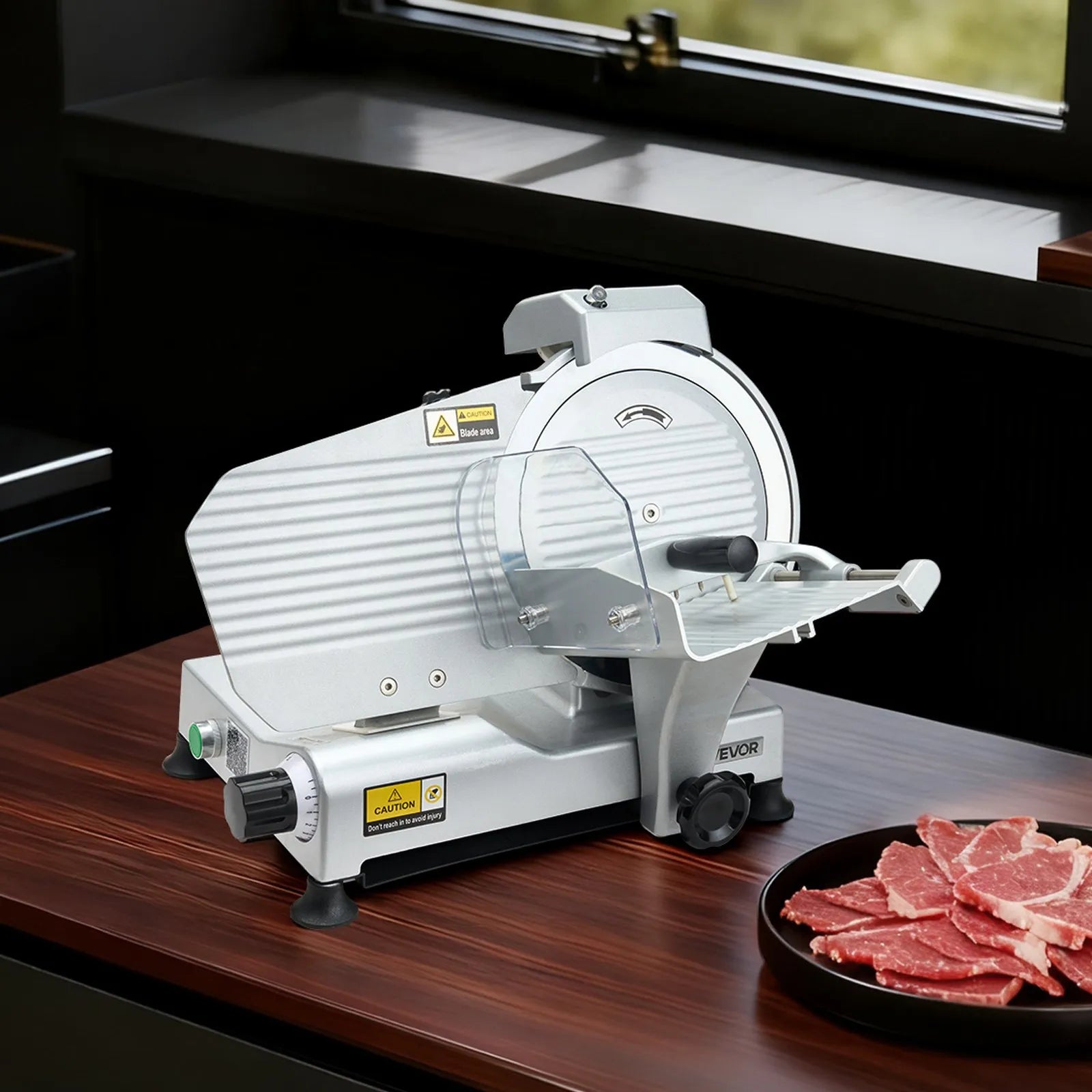 VEVOR Commercial Meat Slicer, 10 inch Electric Deli Slicer Machine, 320W Food-Slicer with SUS420 Blade, 0-0.4 inch Adjustable Thickness, for Frozen Meat, Ham, Baguett, Steak 