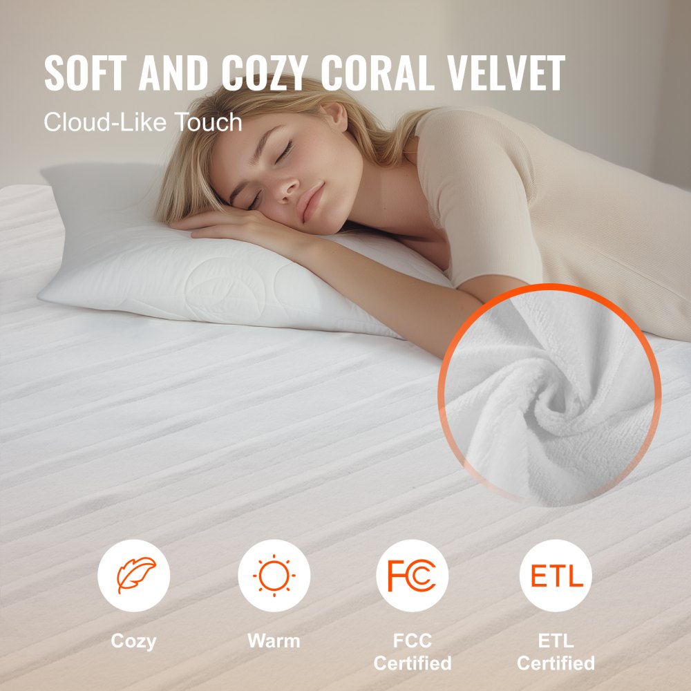 VEVOR Heated Mattress Pad 54x75 in Full Electric Warmer Coral Fleece Auto Off 