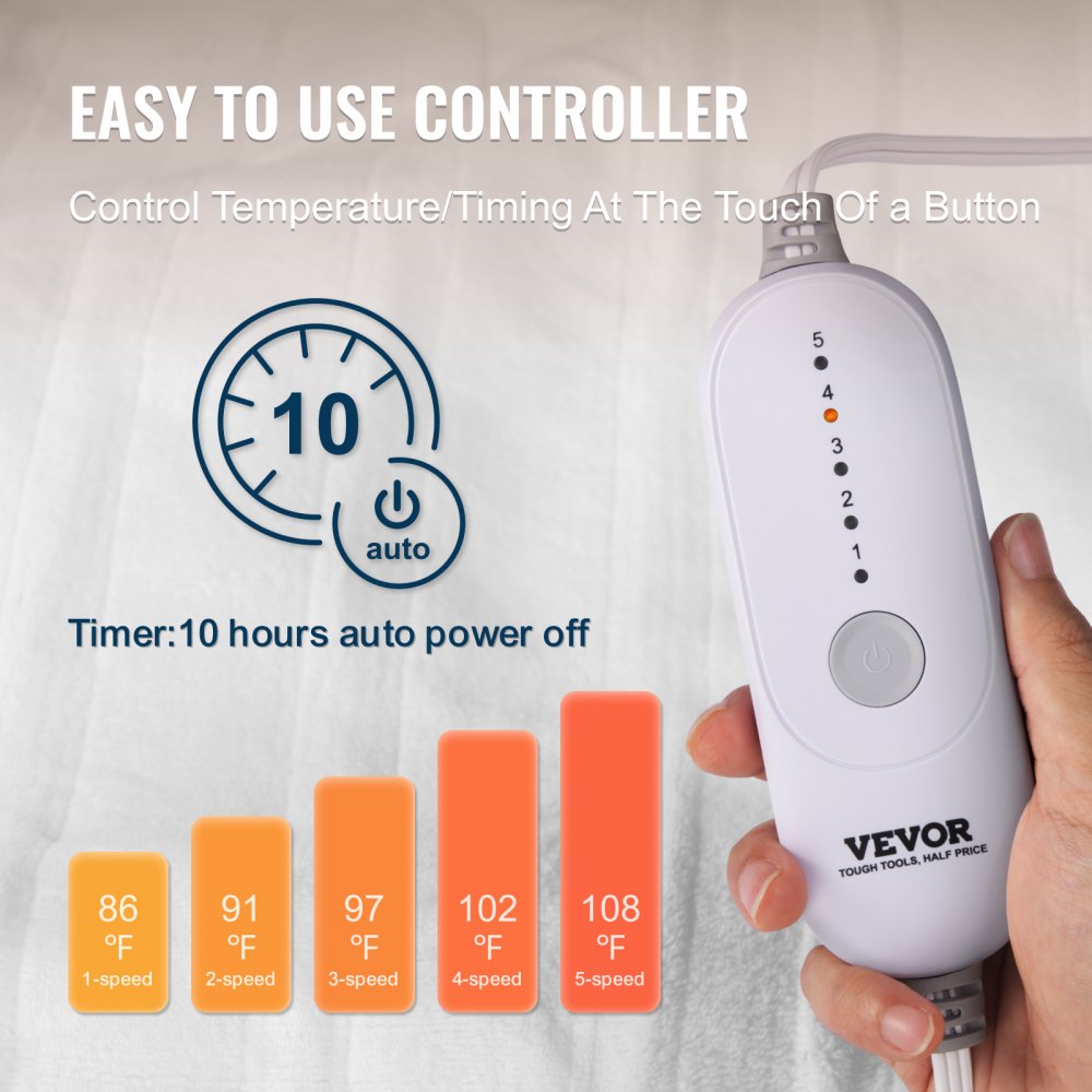 VEVOR Heated Mattress Pad 60x80 in Queen Electric Warmer Coral Fleece Auto Off 