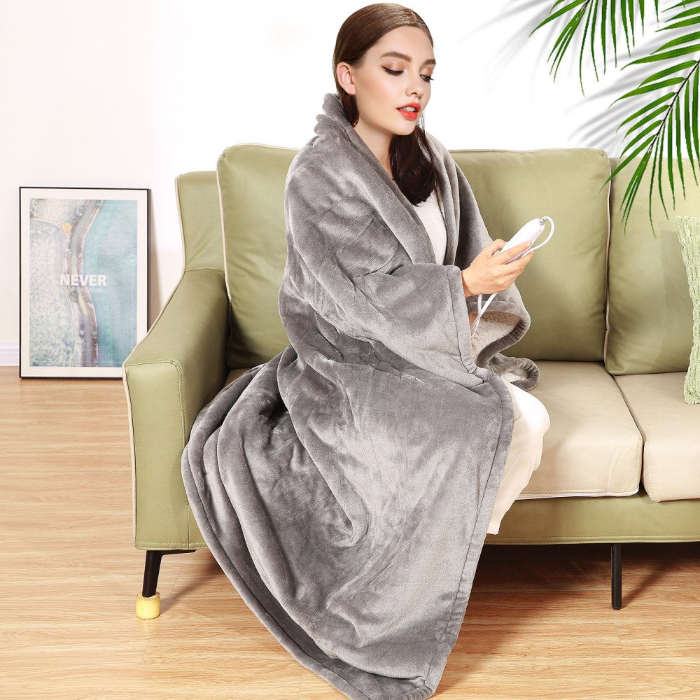 VEVOR Heated Blanket Electric Throw, 50" x 60" Twin Size, Soft Flannel & Sherpa Heating Blanket with 3 Hours Timer Auto-off, 5 Heating Levels for Sofa, Machine Washable, ETL & FCC Certification (Grey) 