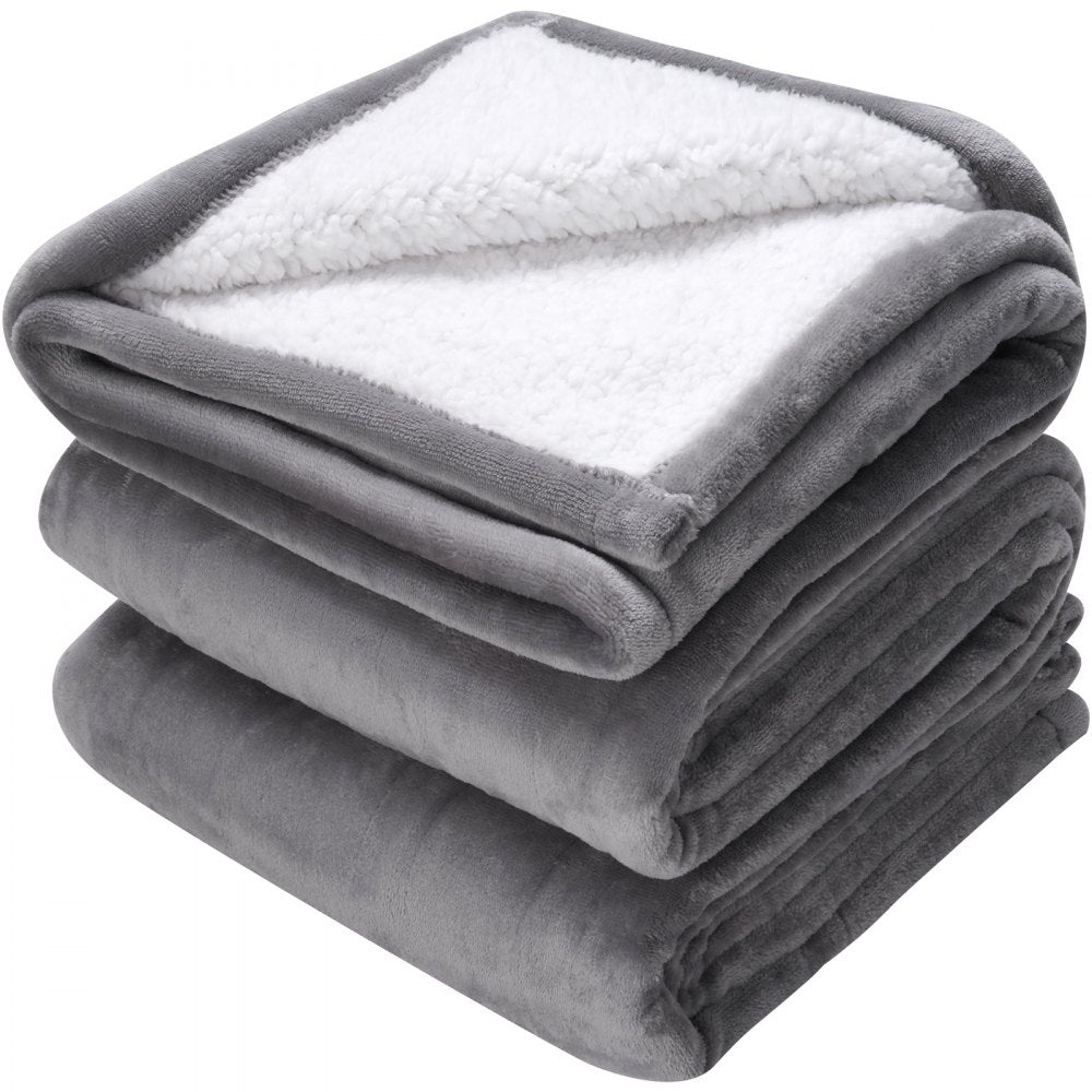 VEVOR Heated Blanket Electric Throw, 50" x 60" Twin Size, Soft Flannel & Sherpa Heating Blanket with 3 Hours Timer Auto-off, 5 Heating Levels for Sofa, Machine Washable, ETL & FCC Certification (Grey) 
