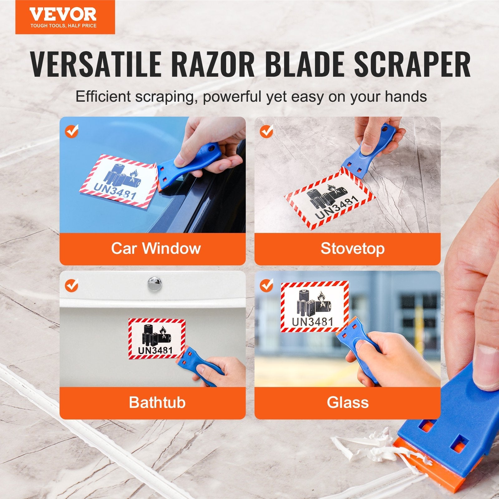 VEVOR Plastic Razor Blade Scraper 2PCS Scraper Tool 120PCS POM Plastic Blades 