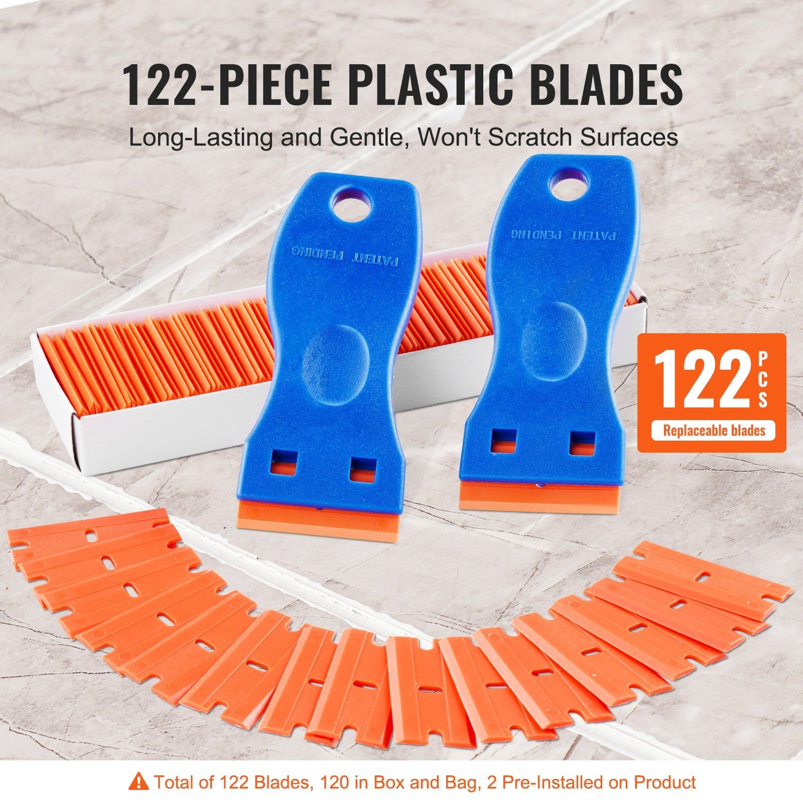 VEVOR Plastic Razor Blade Scraper 2PCS Scraper Tool 120PCS POM Plastic Blades 