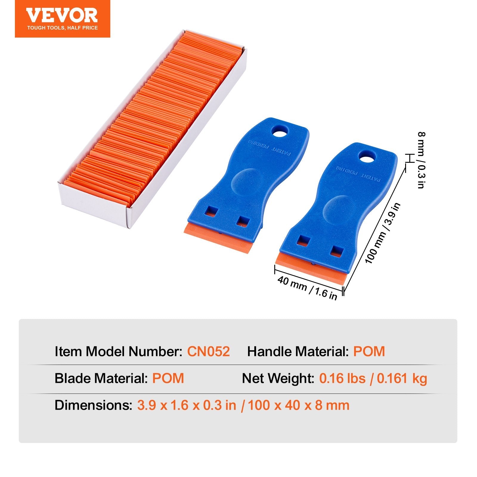 VEVOR Plastic Razor Blade Scraper 2PCS Scraper Tool 120PCS POM Plastic Blades 