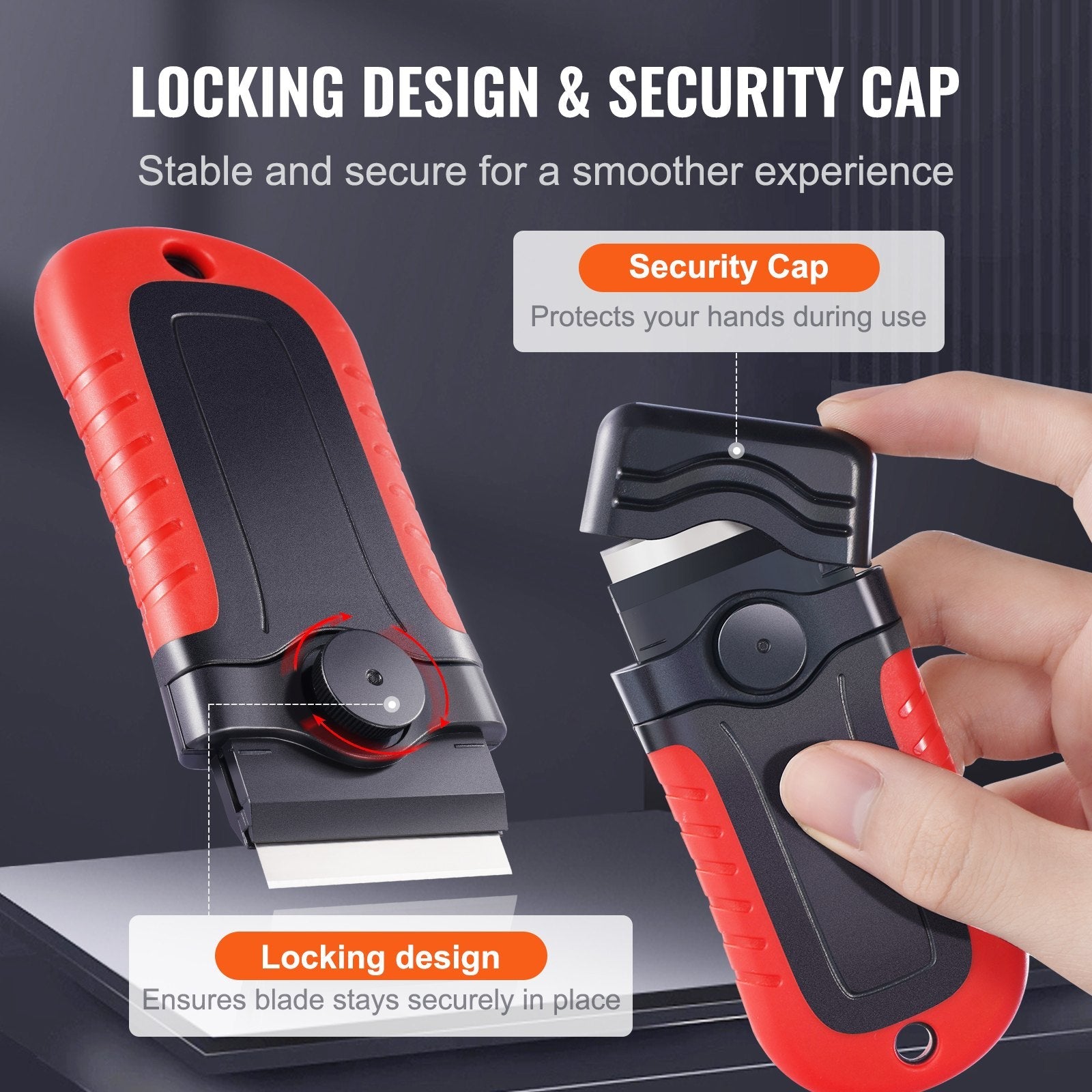 VEVOR Razor Blade Scraper Locking Scraper Tool 15 Extra Blades with Security Cap 