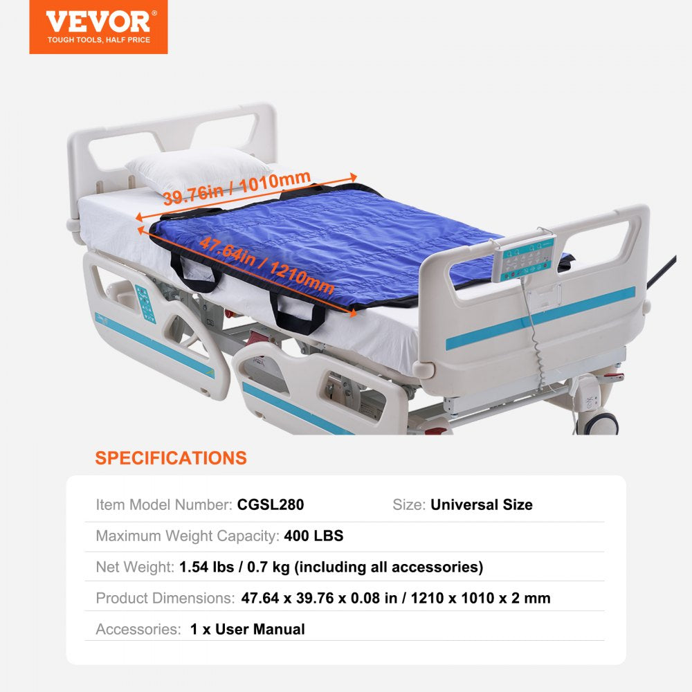 VEVOR Positioning Bed Pad 48"x40" Patient Transfer Sheet & 8 Reinforced Handles 
