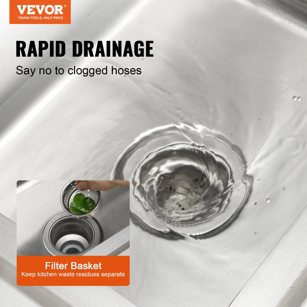 VEVOR Stainless Steel Utility Sink, 39.4 x 19.1 x 37.4 in Free Standing Single Bowl Commercial Kitchen Sink Set w/Workbench, Commercial Single Bowl Sinks for Garage, Restaurant, Laundry, NSF Certified 