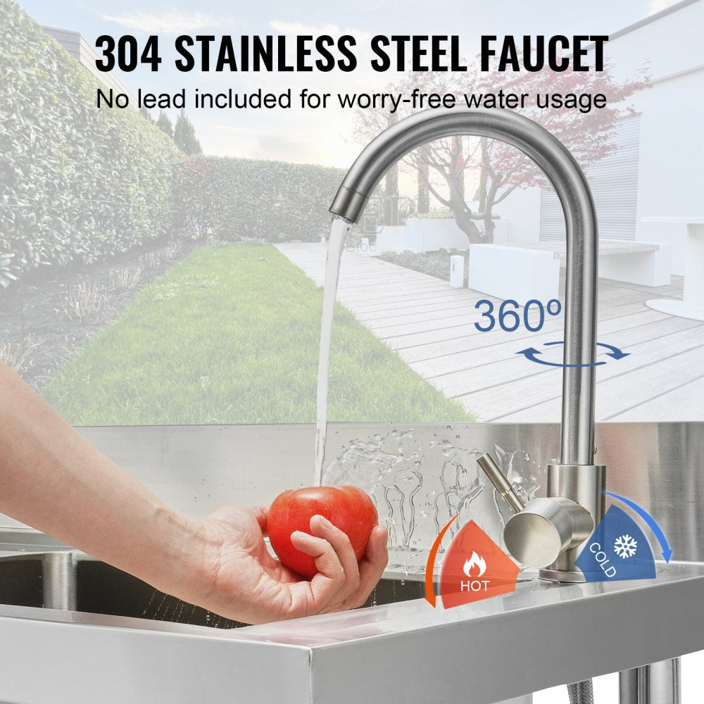 VEVOR Stainless Steel Utility Sink, 39.4 x 19.1 x 37.4 in Free Standing Single Bowl Commercial Kitchen Sink Set w/Workbench, Commercial Single Bowl Sinks for Garage, Restaurant, Laundry, NSF Certified 