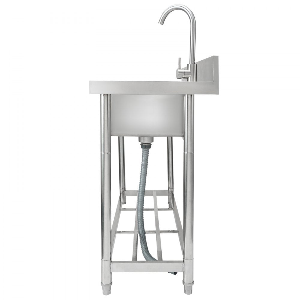 VEVOR Stainless Steel Utility Sink, 39.4 x 19.1 x 37.4 in Free Standing Single Bowl Commercial Kitchen Sink Set w/Workbench, Commercial Single Bowl Sinks for Garage, Restaurant, Laundry, NSF Certified 