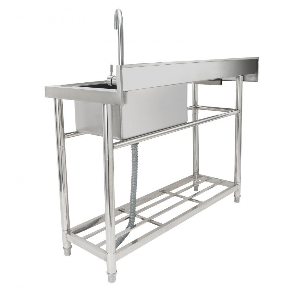 VEVOR Stainless Steel Utility Sink, 39.4 x 19.1 x 37.4 in Free Standing Single Bowl Commercial Kitchen Sink Set w/Workbench, Commercial Single Bowl Sinks for Garage, Restaurant, Laundry, NSF Certified 