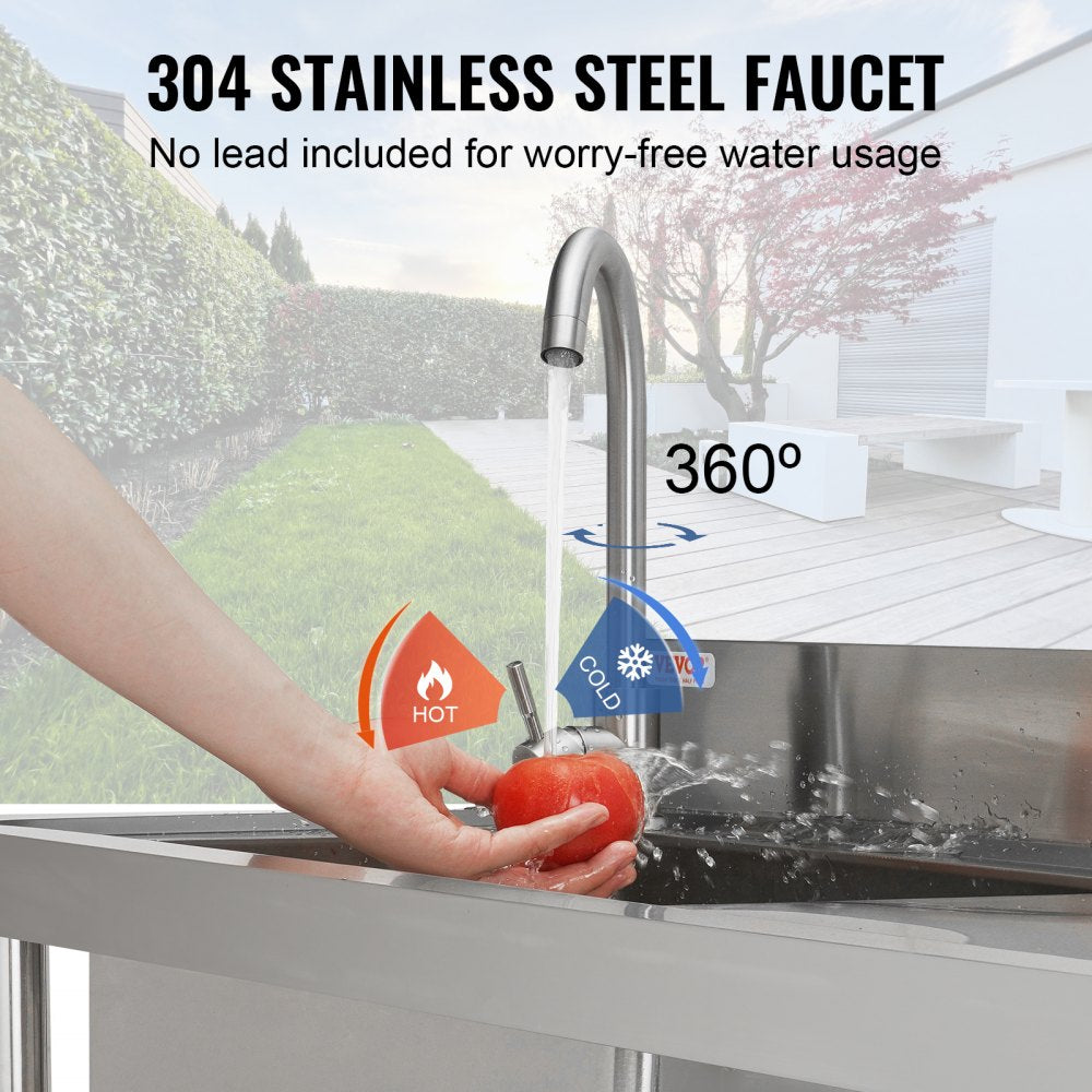 VEVOR Stainless Steel Utility Sink, 39.4 x 19.1 x 37.4 in Free Standing Small Sink w/Workbench Faucet & legs, 1 Compartment Commercial Single Bowl Sinks for Garage, Restaurant, Laundry, NSF Certified 