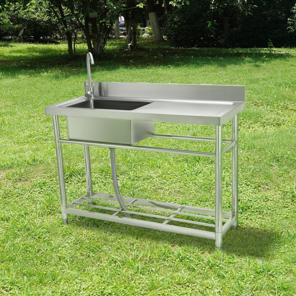 VEVOR Stainless Steel Utility Sink, 39.4 x 19.1 x 37.4 in Free Standing Small Sink w/Workbench Faucet & legs, 1 Compartment Commercial Single Bowl Sinks for Garage, Restaurant, Laundry, NSF Certified 
