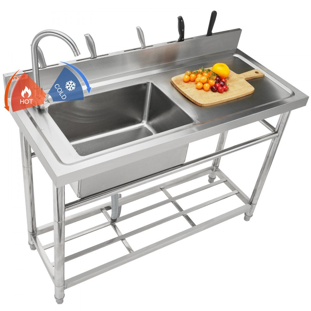 VEVOR Stainless Steel Utility Sink, 39.4 x 19.1 x 37.4 in Free Standing Small Sink w/Workbench Faucet & legs, 1 Compartment Commercial Single Bowl Sinks for Garage, Restaurant, Laundry, NSF Certified 