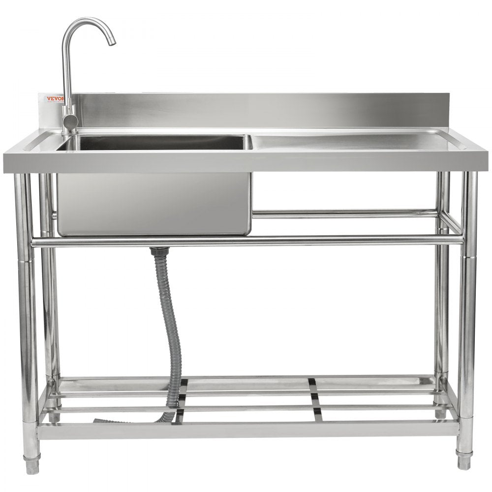 VEVOR Stainless Steel Utility Sink, 47 x 19.7 x 37.4 in Free Standing Single Bowl Commercial Kitchen Sink Set w/Workbench, Commercial Single Bowl Sinks for Garage, Restaurant, Laundry, NSF Certified 
