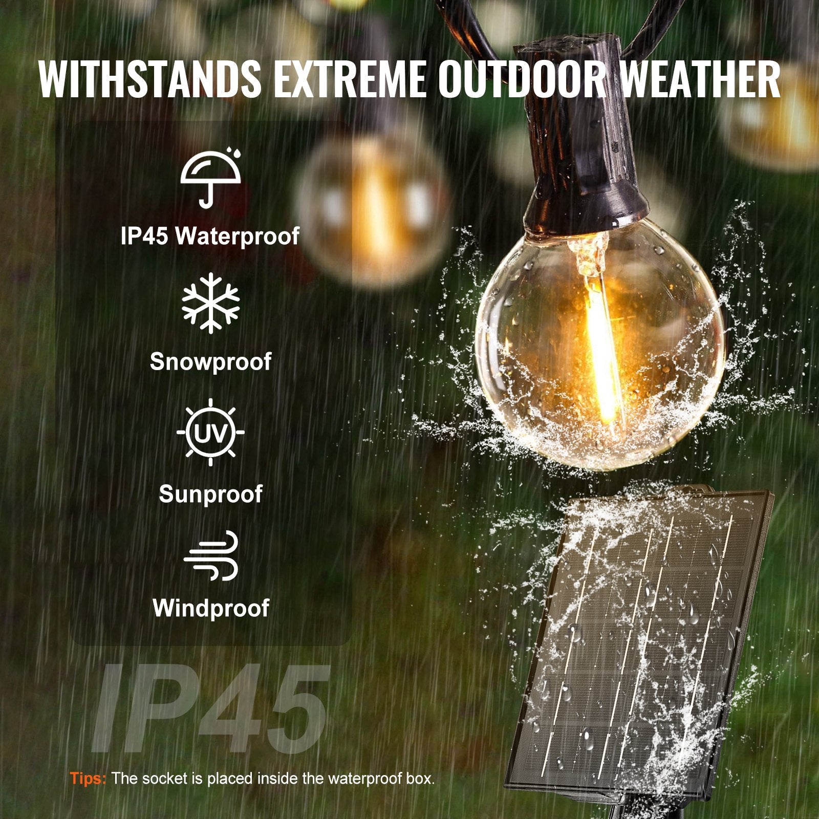 100FT Solar LED Outdoor String Patio Lights Waterproof with Remote Control 