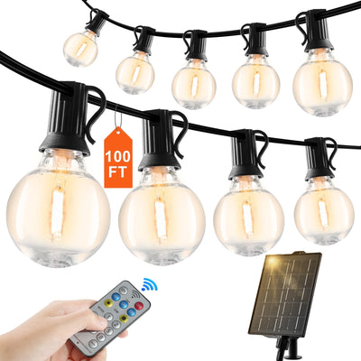 100FT Solar LED Outdoor String Patio Lights Waterproof with Remote Control 