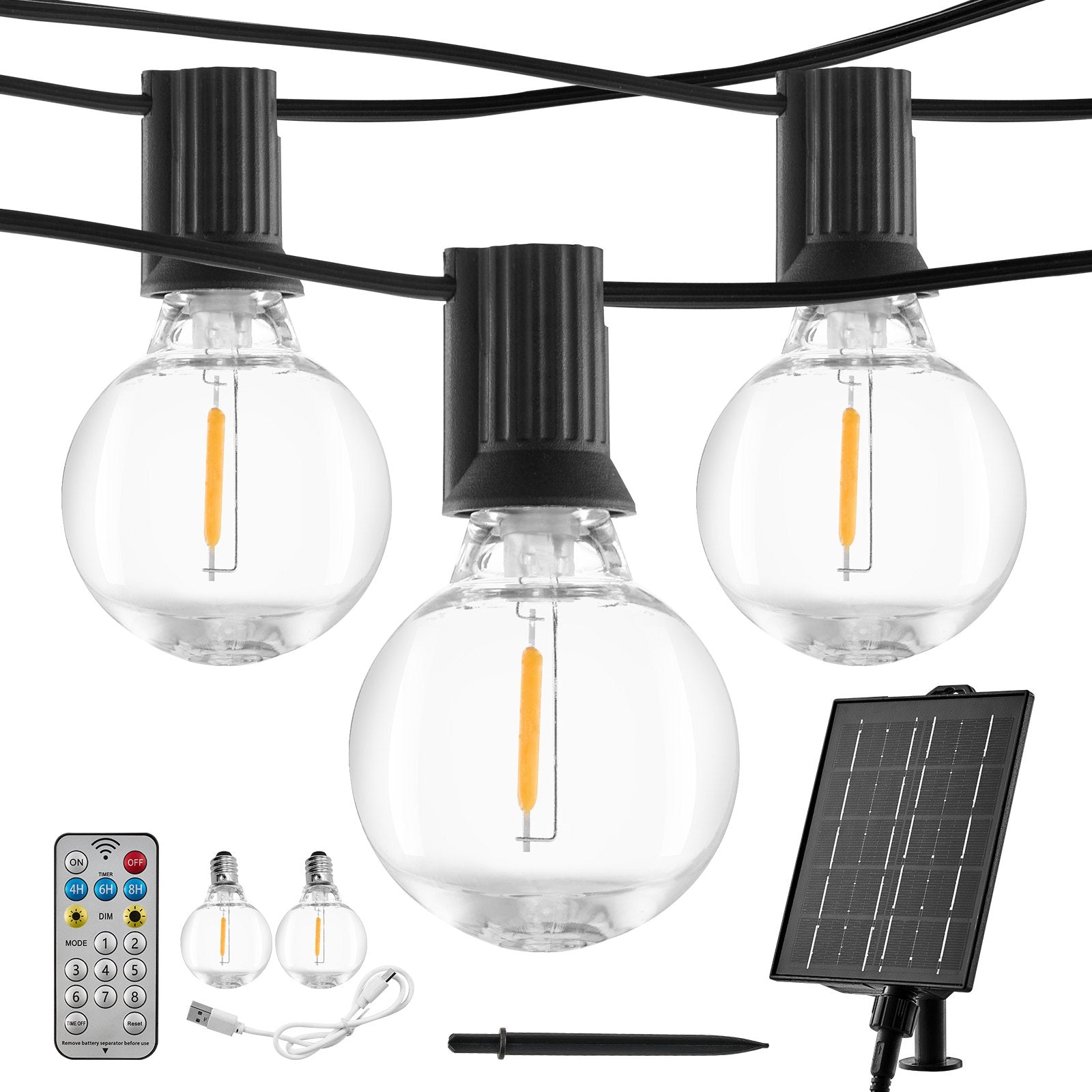 100FT Solar LED Outdoor String Patio Lights Waterproof with Remote Control 