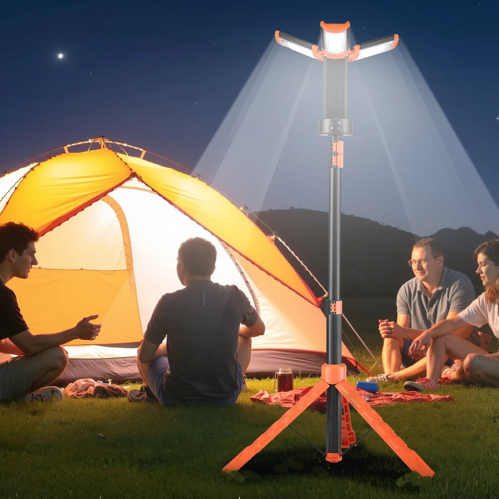 VEVOR LED Work Light with Stand, 10Ah, Rechargeable Cordless Camping Light, with 3 Lamp Heads, Detachable Tripod Stand, 2200 Lumens 3000K-6500K Dimmable, Portable Construction Lighting for Job Site 