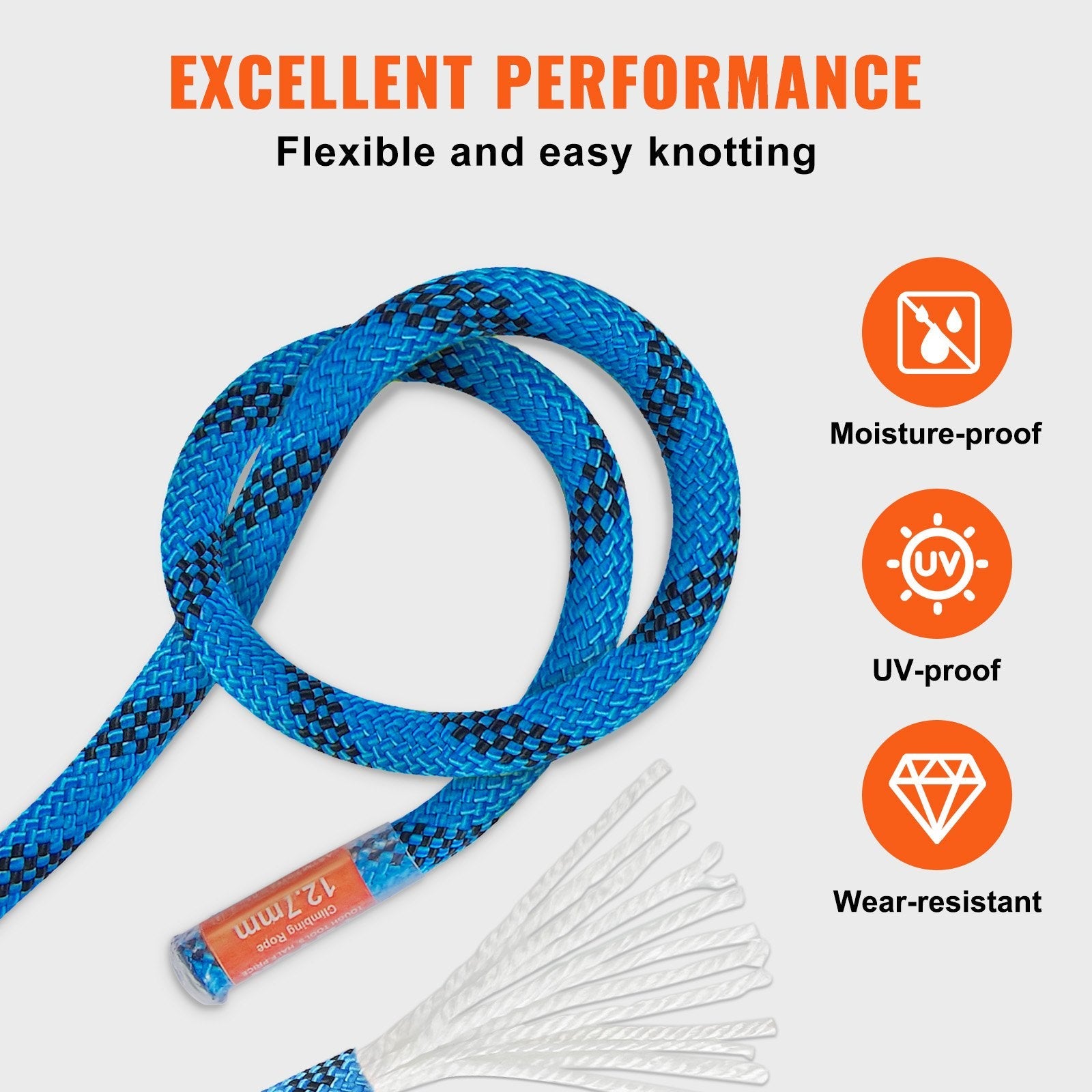 VEVOR 12.7mm Static Climbing Rope 38M(125ft) Outdoor Rock Climbing Rope Blue 