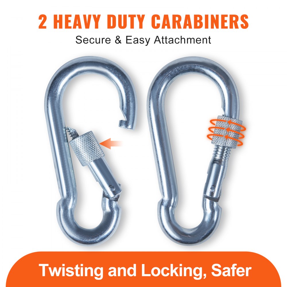 VEVOR Static Climbing Rope, 32 ft Outdoor Rock Climbing Rope with 26KN Breaking Tension, 0.4'' /10 mm High Strength Safety Rope, Escape Rope with 2pcs Carabiner and Storage Bag 