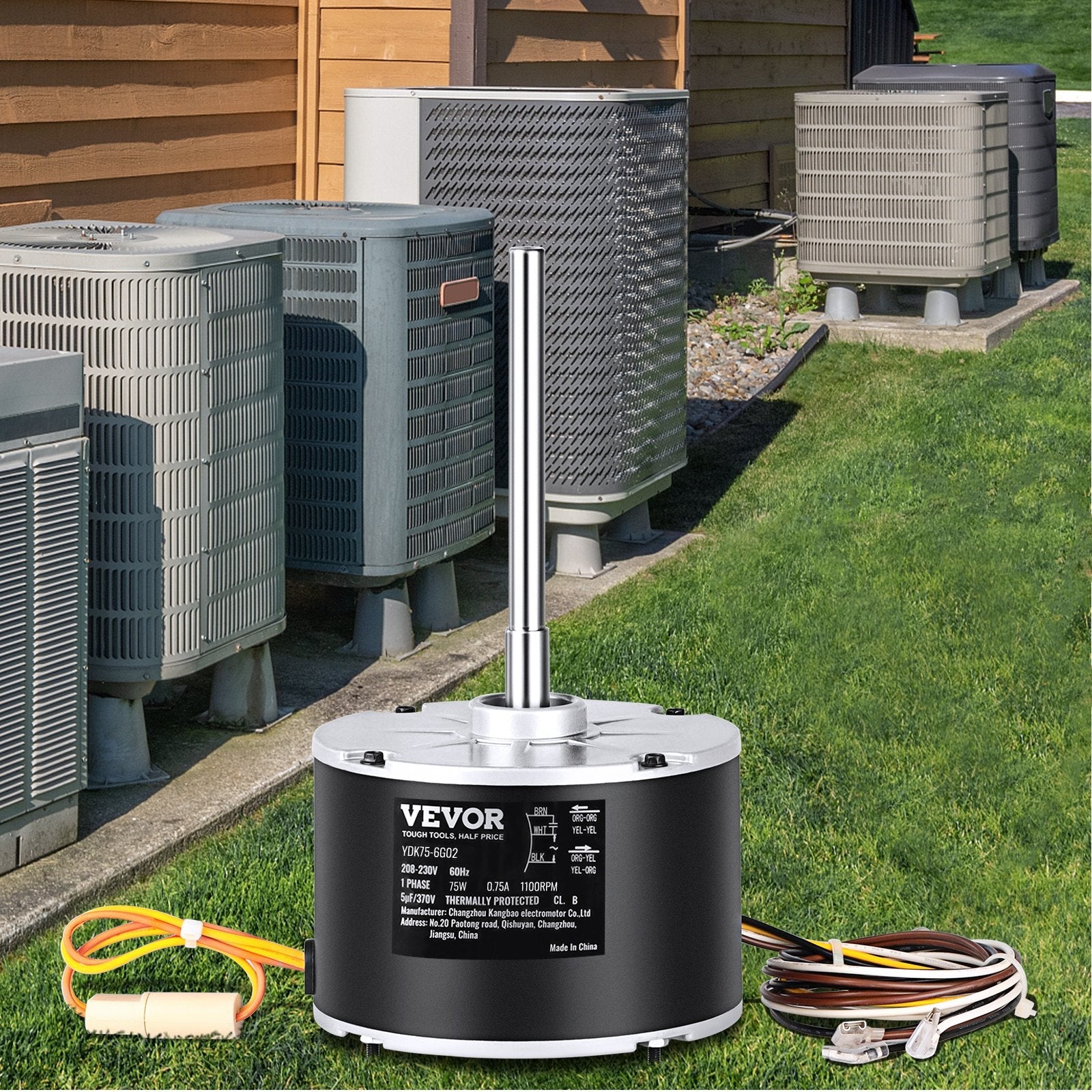 VEVOR Condenser Fan Motor 5KCP39BGS069S, 5KCP39BGY915S, 1/10 HP 208-230V, 1100RPM, OEM Standard Upgraded Replacement Condenser Motor Reversible Rotating, Explosion-proof CBB65 5?F/370V Capacitor 