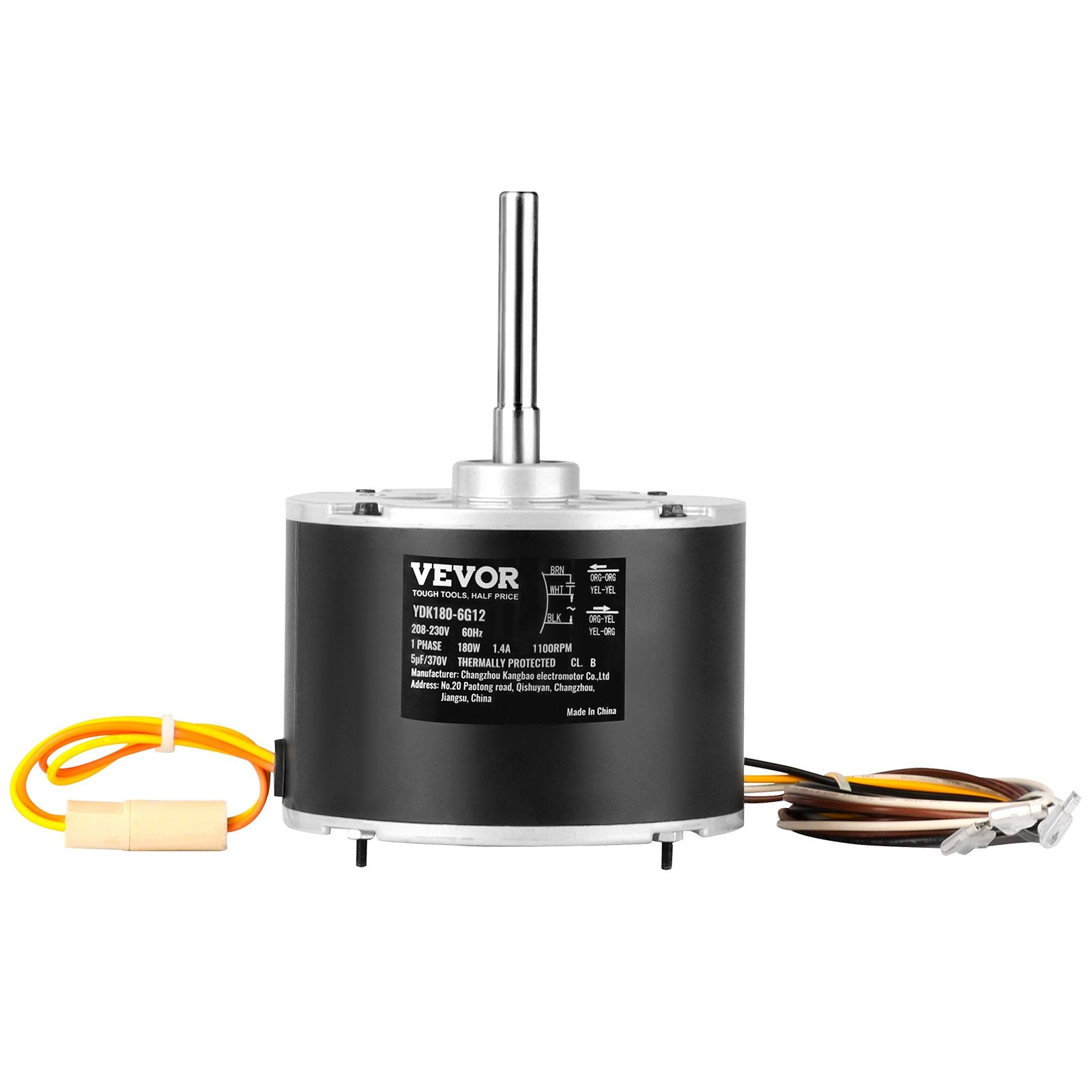 VEVOR Condenser Fan Motor 5KCP39EGS070S, 5KCP39EGY823S, 1/4 HP 208-230V, 1100RPM, OEM Standard Upgraded Replacement Condenser Motor Reversible Rotating, Explosion-proof CBB65 5?F/370V Capacitor 