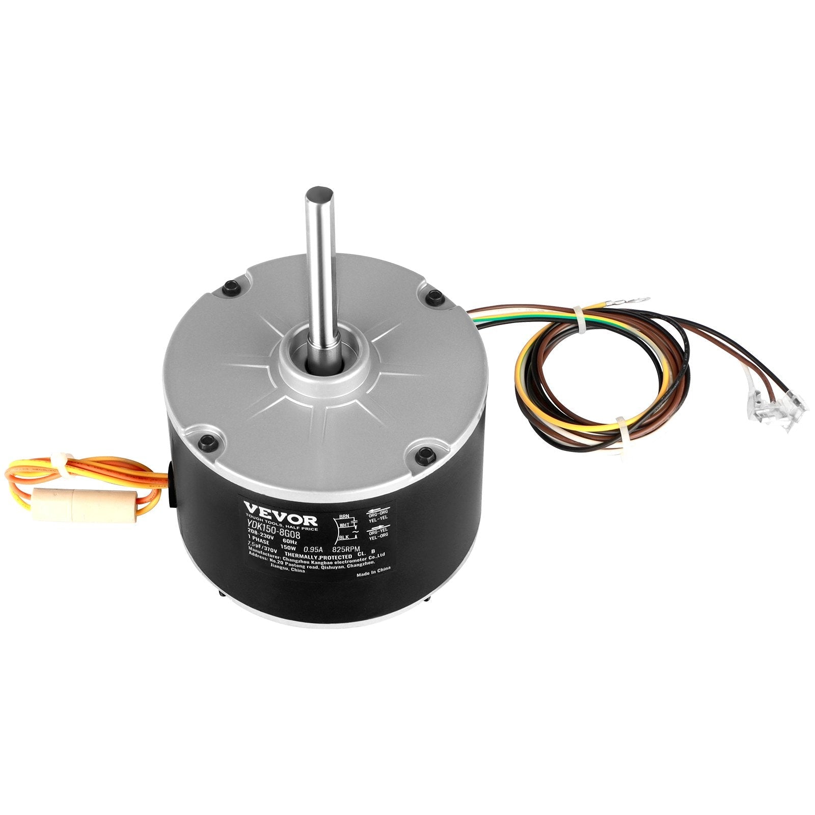 VEVOR Condenser Fan Motor 5KCP39GFS166S, 3S003, 1/5 HP 208-230V, 825RPM, OEM Standard Upgraded Replacement Condenser Motor Reversible Rotating, Explosion-proof CBB65 7.5?F/370V Capacitor 