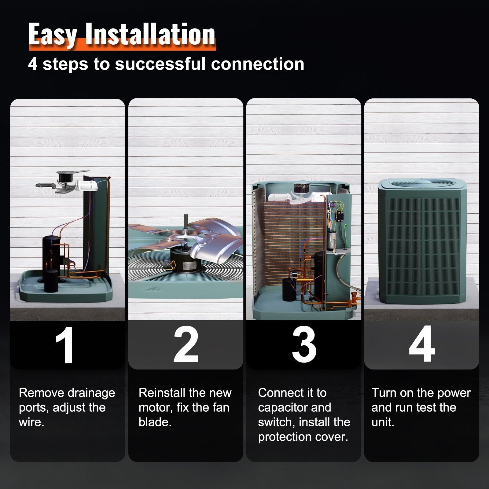 VEVOR Condenser Fan Motor OGD1016, 1/6 HP 208-230V Condenser Fan Motor 1075RPM, OEM Standard Upgraded Replacement Condenser Motor Reversible Rotating, Explosion-proof CBB65 5?F/370V Capacitor 