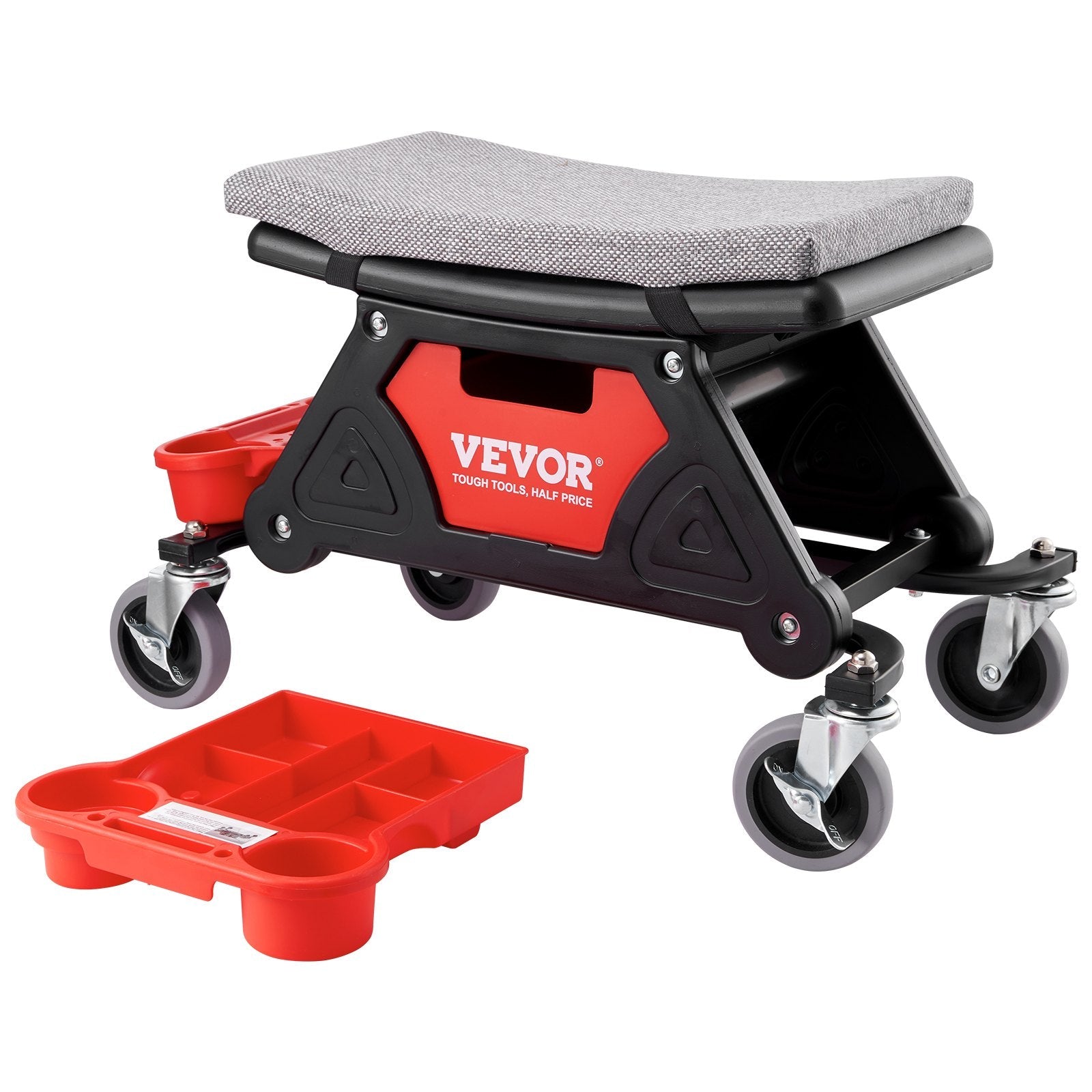 VEVOR Mechanics Stool, 300 LBS Capacity Rolling Mechanic Seat with 4" Wheels, with Three Slide Out Tool Trays and Drawer, Heavy Duty Roller Creeper Seat for Home Garage DIY Automotive 