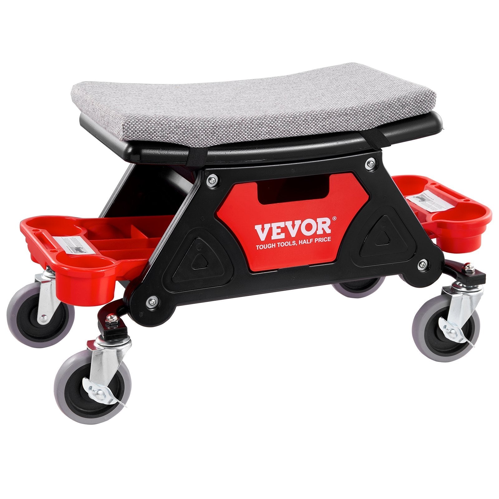 VEVOR Mechanics Stool, 300 LBS Capacity Rolling Mechanic Seat with 4" Wheels, with Three Slide Out Tool Trays and Drawer, Heavy Duty Roller Creeper Seat for Home Garage DIY Automotive 