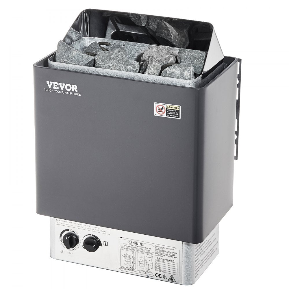 VEVOR Sauna Heater, 4.5KW 220V Electric Sauna Stove, Steam Bath Sauna Heater with Built-In Controls, 3h Timer and Adjustable Temp for Max. 105-210 Cubic Feet, Home Hotel Spa Shower Use 