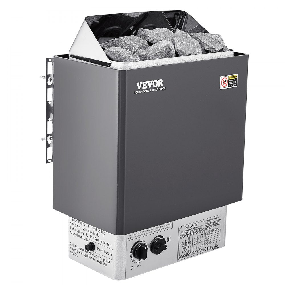 VEVOR Sauna Heater, 4.5KW 220V Electric Sauna Stove, Steam Bath Sauna Heater with Built-In Controls, 3h Timer and Adjustable Temp for Max. 105-210 Cubic Feet, Home Hotel Spa Shower Use 