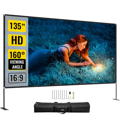 VEVOR Outdoor Movie Screen w/ Stand Portable Movie Screen 135" Projector Screen 