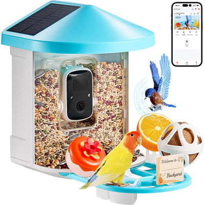 VEVOR Smart Bird Feeder with Camera 2K HD AI Identify Bird Species Solar-Powered 