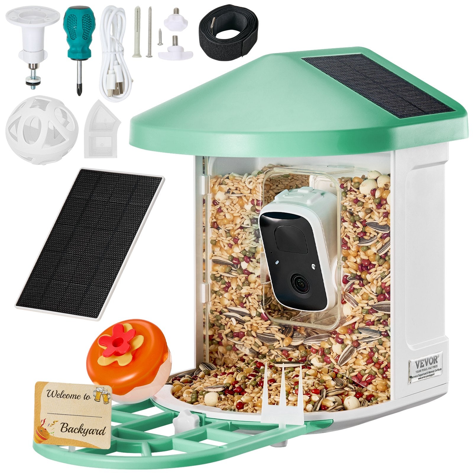 VEVOR Smart Bird Feeder with Camera AI Identify 10000+ Bird Specie Solar-Powered 