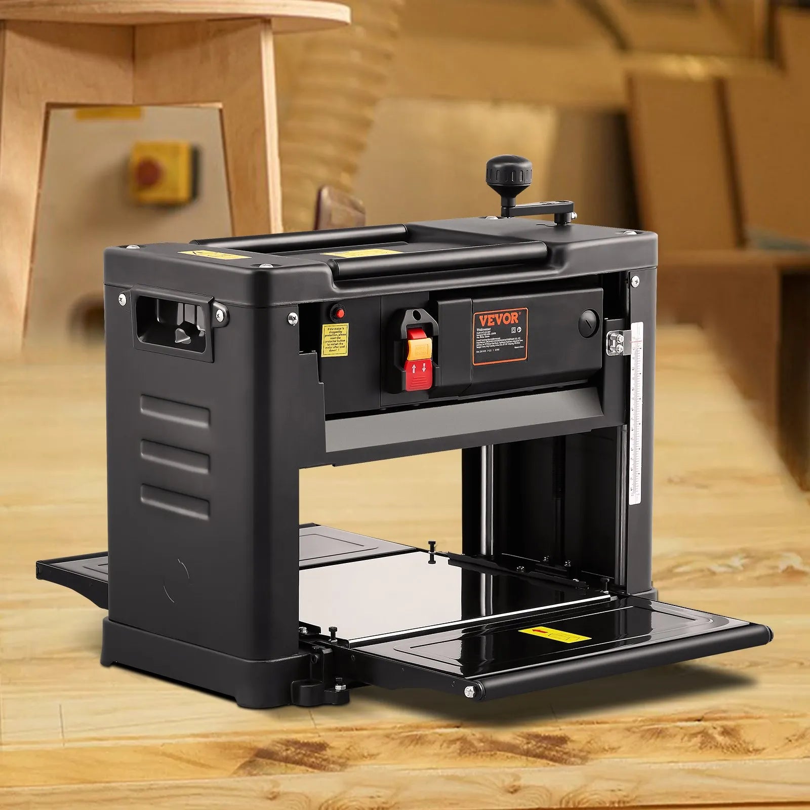 VEVOR Thickness Planer, Single Speed, 13" Width Worktable Benchtop Planer, Double-Blade, 15-Amp 1800W Powerful Motor, 12" Extended Infeeding Table, Low Noise for both hard & soft wood material removal