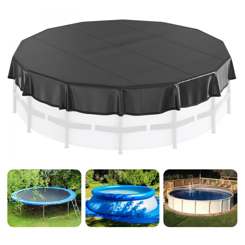 VEVOR 15 Ft Round Pool Cover, Solar Covers for Above Ground Pools, Safety Pool Cover with Drawstring Design, PVC Summer Pool Cover, Waterproof and Dustproof, Black 