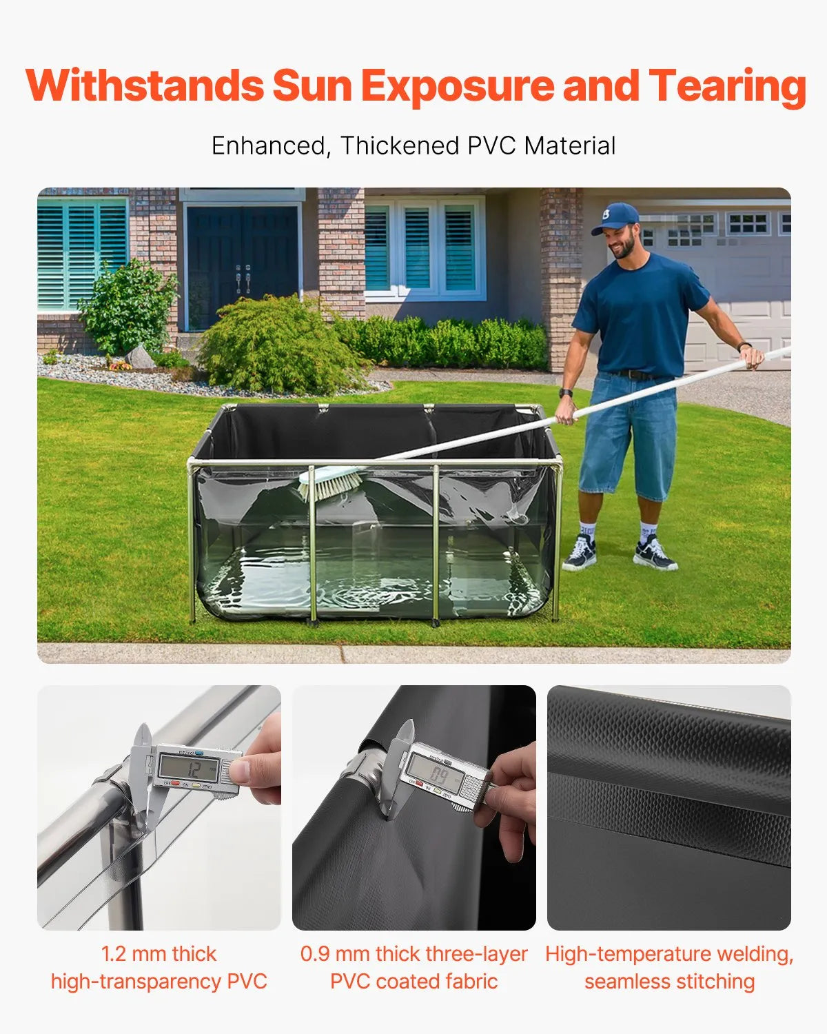 VEVOR Canvas Fish Pond Above Ground Koi Tank 270 Gal with Clear Viewing Panel