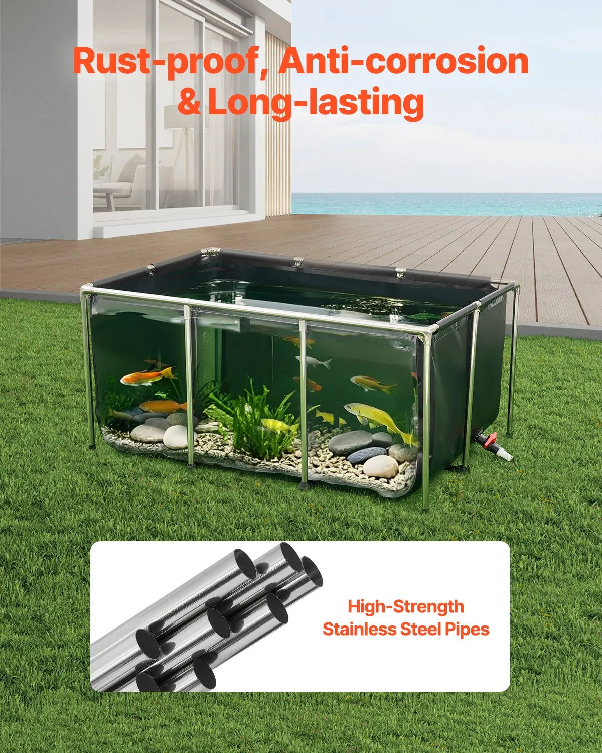 VEVOR Canvas Fish Pond Above Ground Koi Tank 270 Gal with Clear Viewing Panel