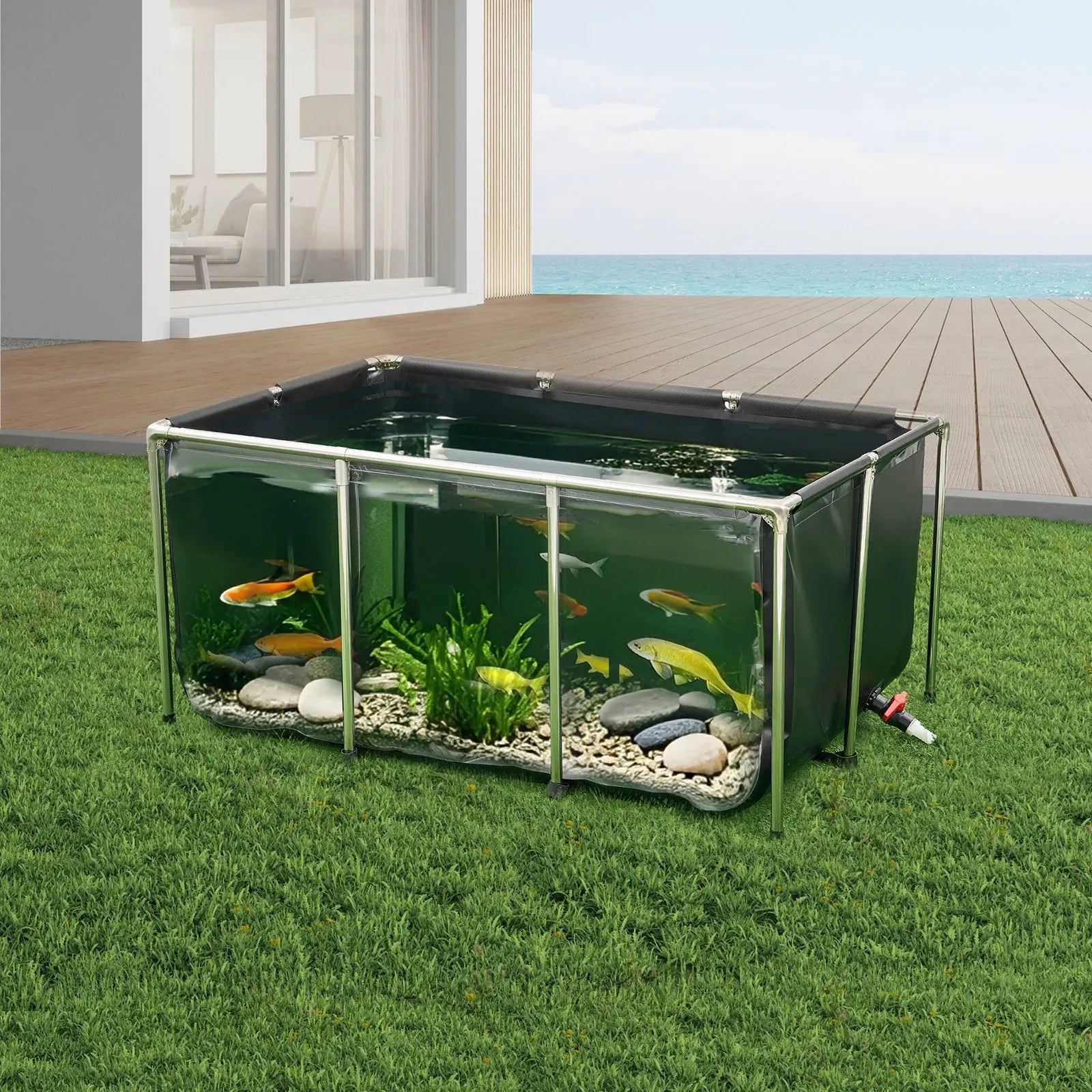 VEVOR Canvas Fish Pond Above Ground Koi Tank 270 Gal with Clear Viewing Panel