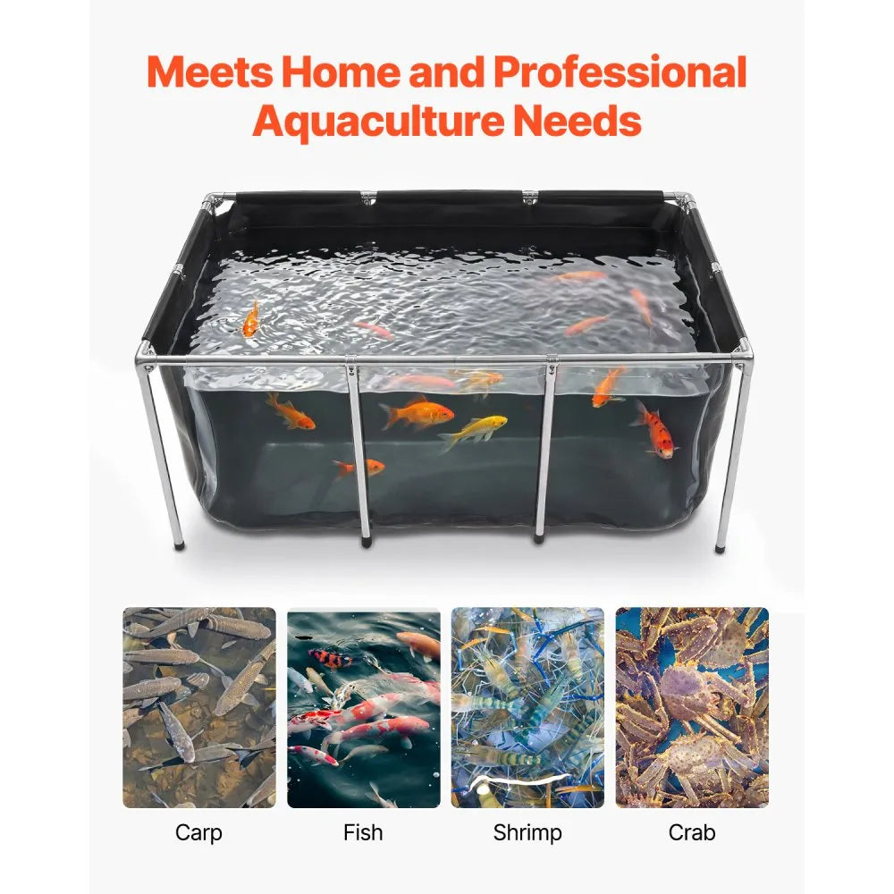 200-Gallon Above Ground Canvas Fish Pond with Clear Viewing Window, Stainless Steel Frame & Drain Valve